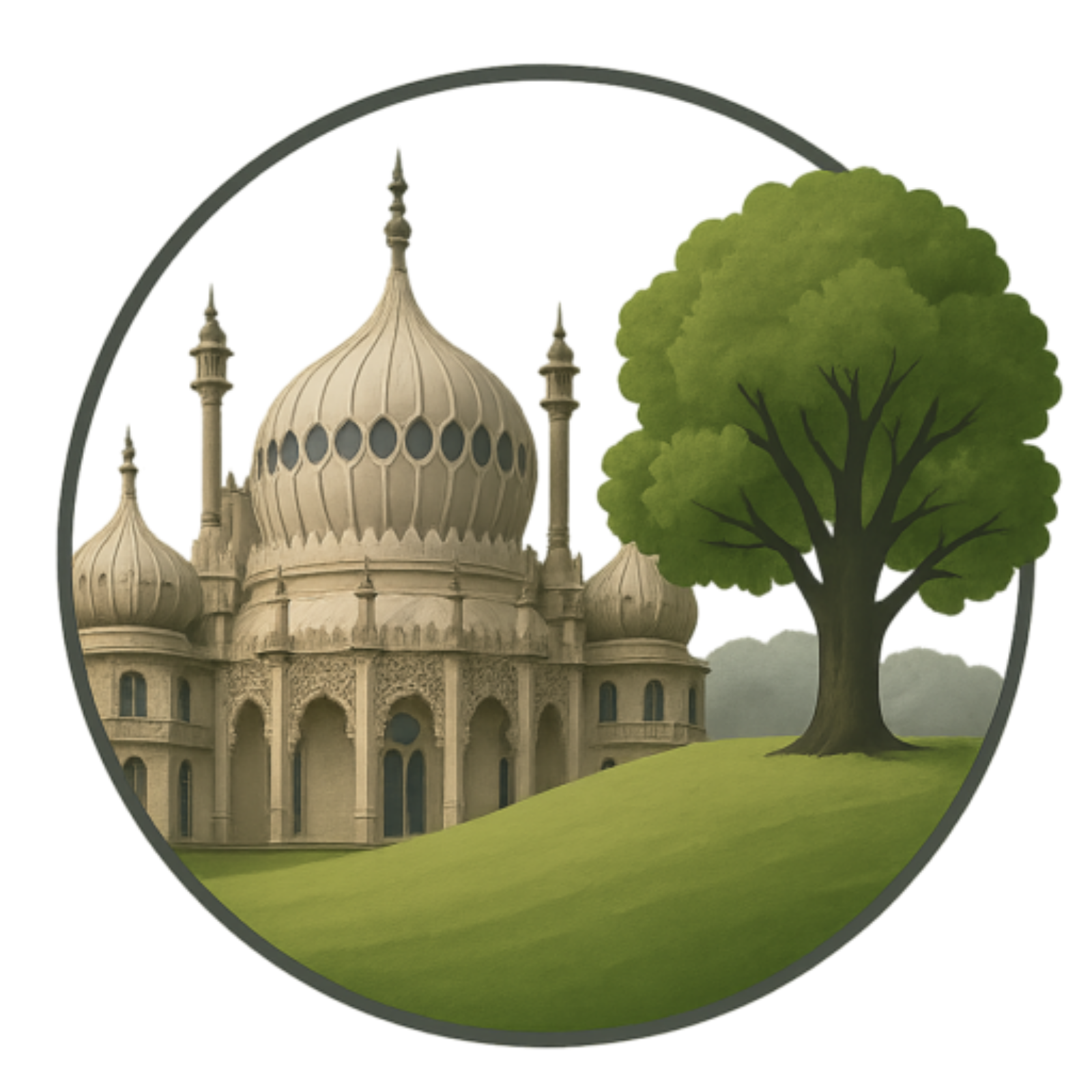 cartoon image of brighton pavilion next to a tree